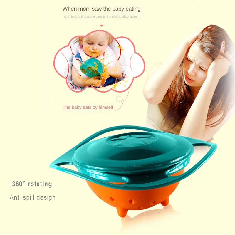 Universal Gyro Bowl 360 Degree Rotation Spill Resistant Feeding Dishes for Baby Training Children Rotary Balance Novelty Gyro