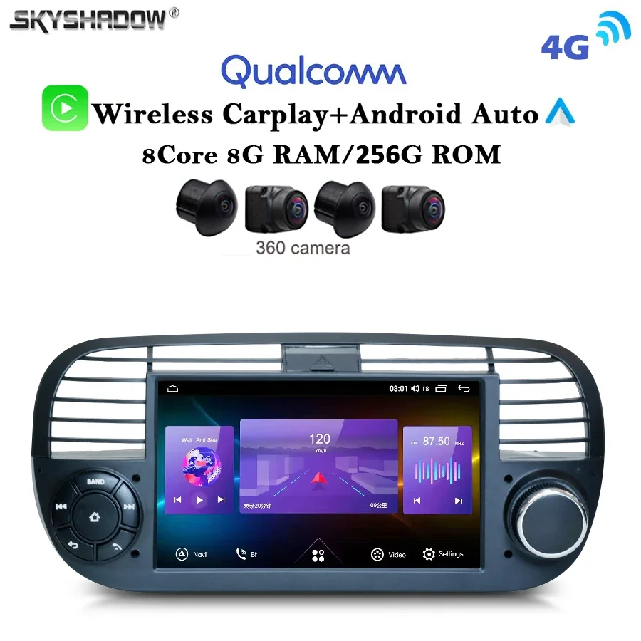 

Автомобильный DVD-плеер Carplay, 12 Гб + 256 ГБ, Android 13,0, 4G, LTE, IPS, GPS, карта, Wi-Fi, Bluetooth, RDS радио для fiat 500, Abarth 2007 - 2015