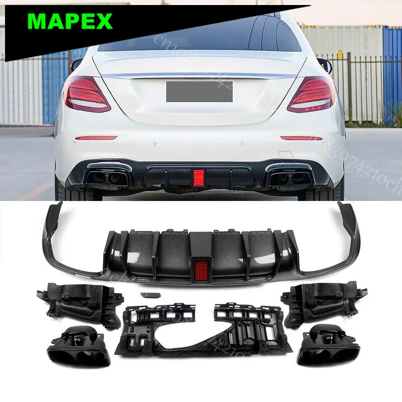 For Mercedes Benz W213 E300 E400 2016-20 AMG E63 Style Rear Diffuser W LED Light