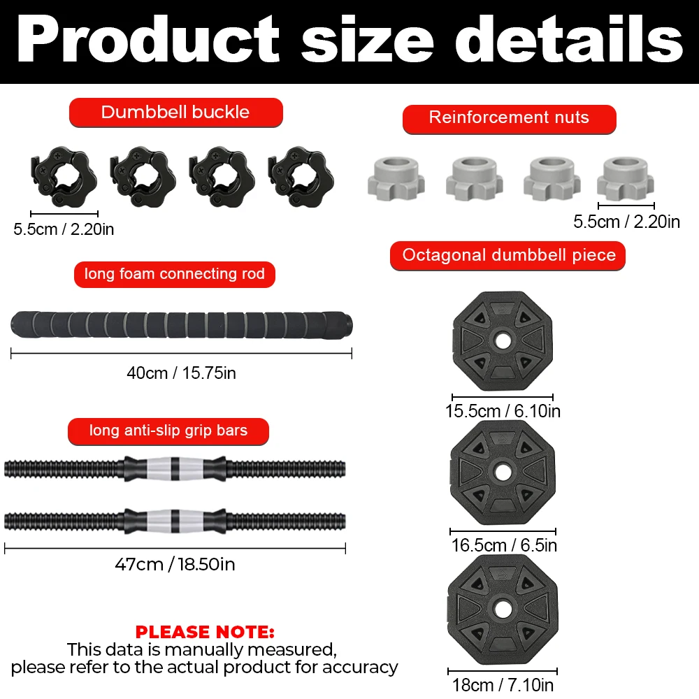 مجموعة دمبل قابلة للتعديل 20 كجم، زوج من الدمبل المثمنة 20 كجم، قابلة للفصل والتعديل مع ملحقات تثبيت وتعديل مختلفة، مناسبة للياقة البدنية المنزلية، مناسبة لاستخدام صالة الألعاب الرياضية، مناسبة لعشاق اللياقة البدنية