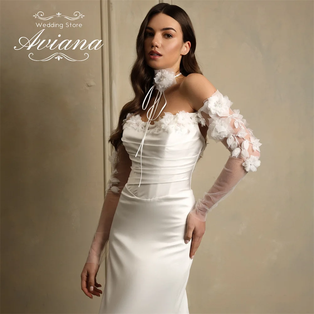 فستان زفاف حورية البحر مزين بالزهور من Aviana مخصص، سويب تراين، طول الأرض، بدون حمالات، أربطة بدون ظهر