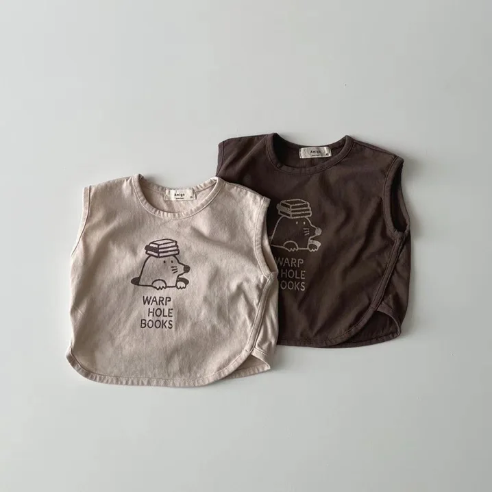 

Korean Version Ins Men's and Women's Baby Cotton Vest Sleeveless T-shirt Top Cartoon Pattern Trendy Top Versatile and Breathable