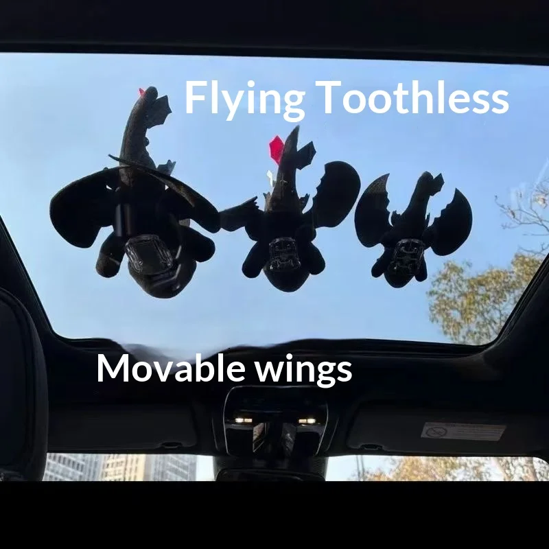 Toothless Movable Wing Car Exterior Decoration Plush Ornament Car Roof Sunroof Decor Motorcycle Helmet Accessory Pendant