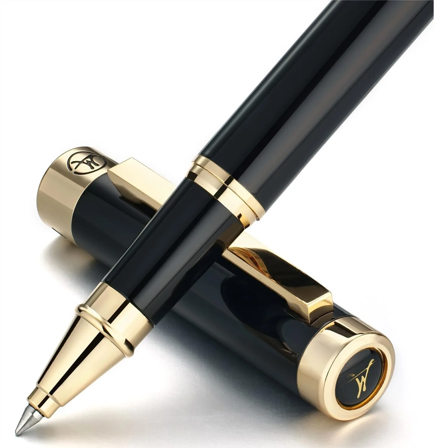 

Black Rollerball Pen With 24K Gold Finish, Luxury Craftsmanship, Schmidt 888F Ink Refill, Exquisite Gift Pen Set for Men Women,