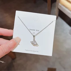 Stainless Steel Planet Universe Pendant Necklace for Women Fashion Luxury Zirconia Choker Necklaces Female Jewelry Gifts