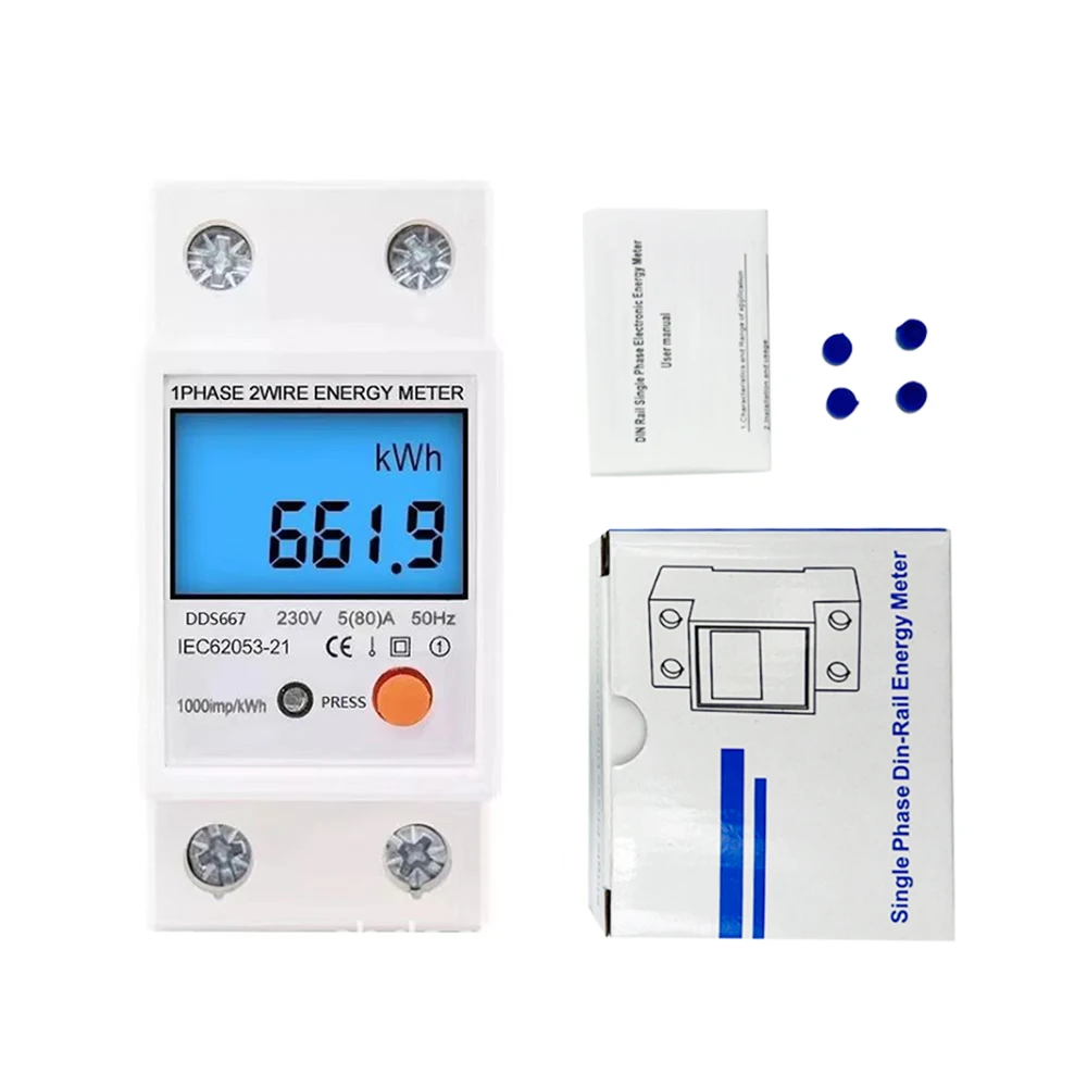 DDS667 Din Rail LCD Digital Backlight Single Phase Energy Meter kWh Power Consumption Meter Wattmeter AC110V AC220V Reset Zero