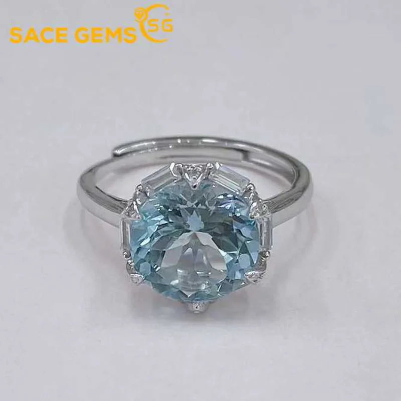 

SACE GEMS New Arrival Trend 925 Sterling Silver Resizable 10*10MM Topaz Rings for Women Engagement Cocktail Party Fine Jewelry