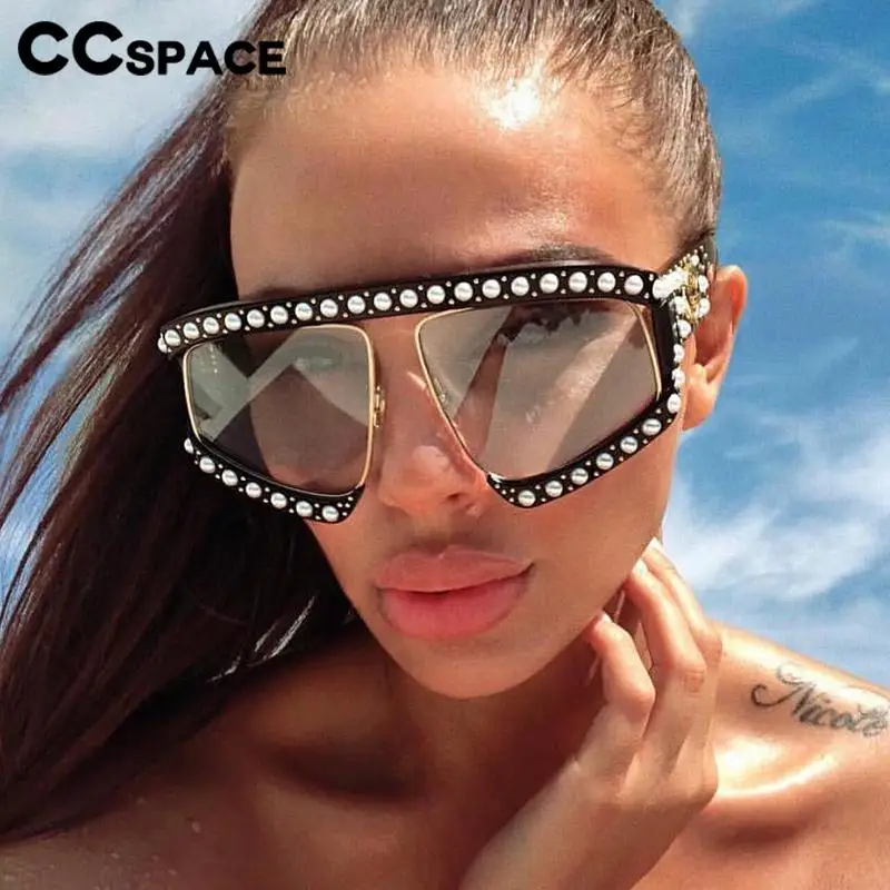 

45448 Women Goggles Sunglasses Luxury Pearl Shades Red Mirror Glasses Oversized Uv400 Brand Glasses Female