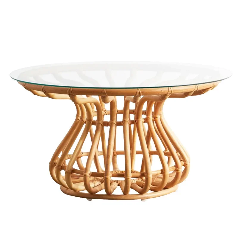 Coffee table simple living room small apartment Nordic pure rattan woven tea short table tea table bamboo solid wood small