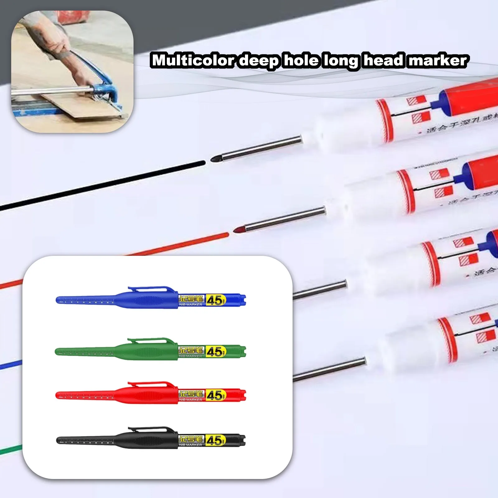 

Multicolor Deep Hole Long Head Marker Pen, Tile Deep Hole Marker Pen Waterproof Quick Drying Oil Pen Woodworking Pen 2ml