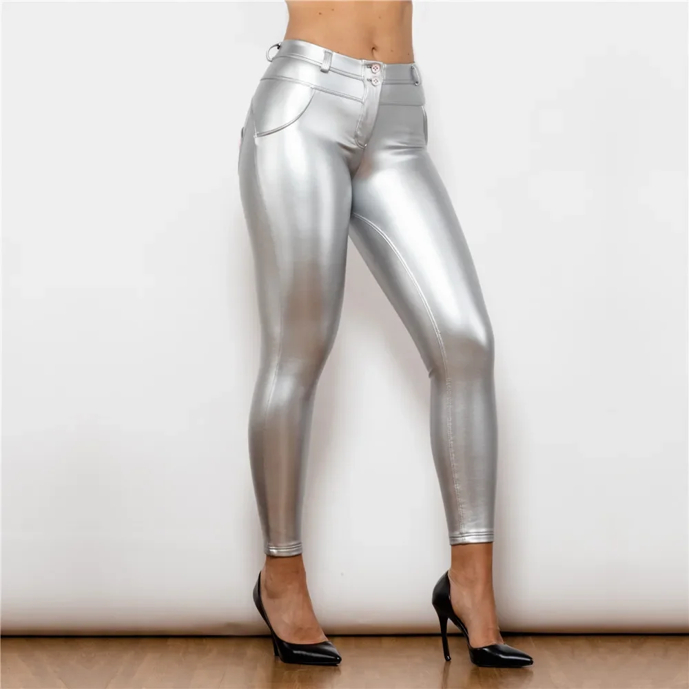 Shascullfites Melody Sexy PU Leather Stretch Pencil Pants Women Bodycon Trousers Ladies Shiny Latex Patent Leather Leggings
