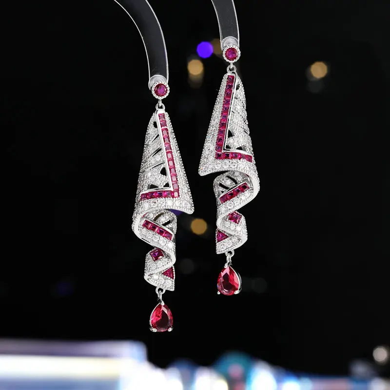 Heavy Craft High-End Vintage Satin Niche Design Jewelry Ethnic Style Drop S925 Silver Needle Earrings for Wome