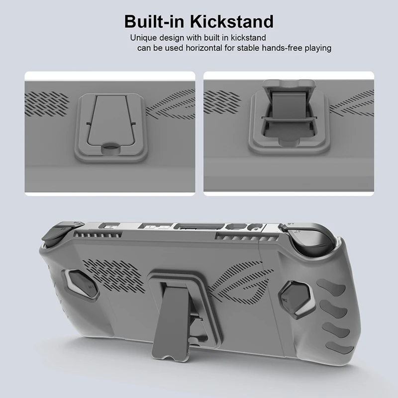 สําหรับ ROG Ally เคส TPU มือถือพร้อมขายึดด้านหลัง ROG Ally เกมคอนโซลเคสกันลื่น, สีเทาทนทานใช้งานง่าย