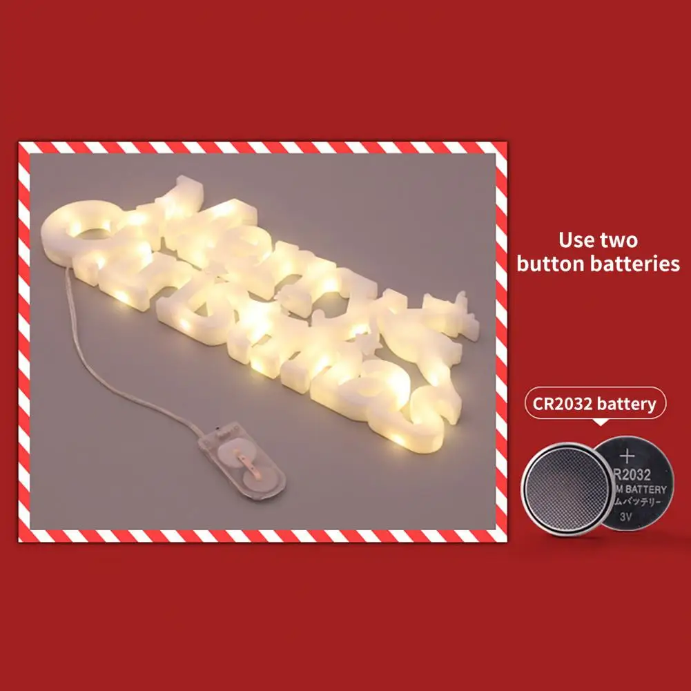 Christmas Fairy Light Decorative Warm Yellow Light Lovely Merry Christmas Letter Modeling Wreath Lamp Party Decor For Xmas Tree