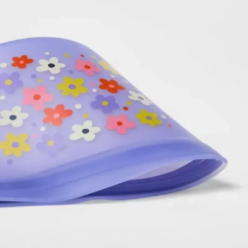 مجموعة أطفال مكونة من كيس ساندويتش قابل لإعادة الاستخدام بنمط الأزهار - حلقة إغلاق من السيليكون