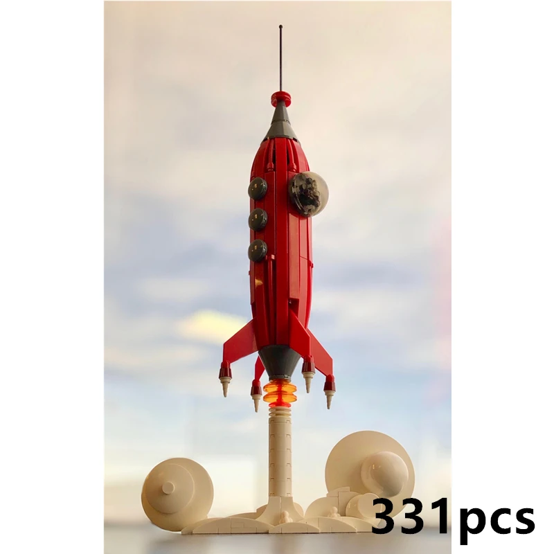 Rainbow Pig MOC 48957 New Mini High-tech Retrofuturistic Rocketship Building Blocks Blocks DIY Toys for Children Birthday Gift