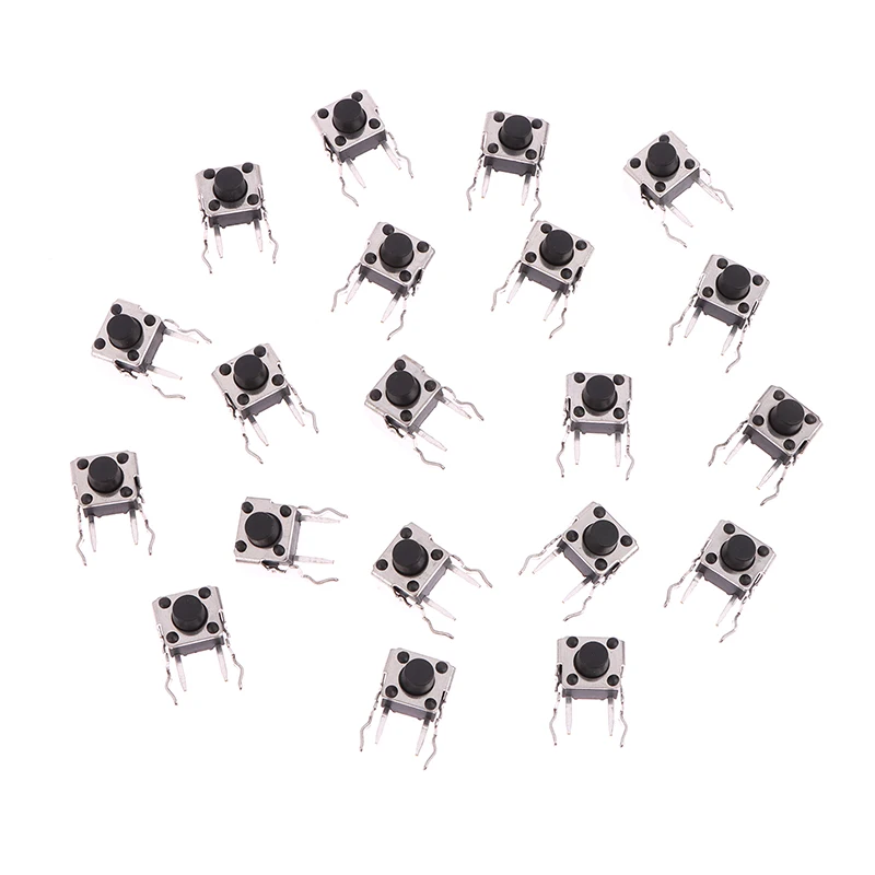 20 sztuk 6x6 PCB chwilowy dotykowy takt przycisk 4-pinowy przełącznik samoresetujący kąt prosty ze stentem 6*6*4.3/4.5/5.5