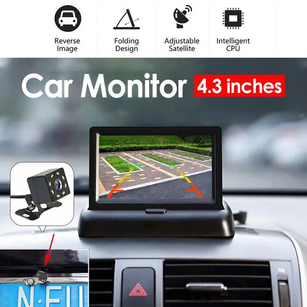 

4.3 in Foldable LCD 8led Backup Camera Monitor Rear View Parking System Night Vision