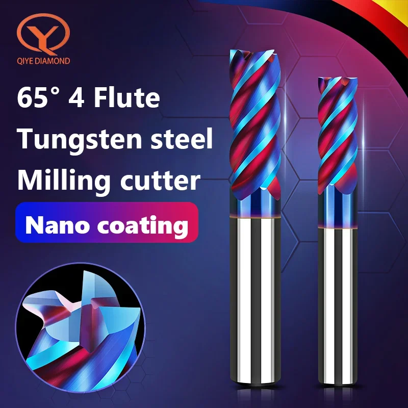 HRC65 Carbide End Mill 1 2 3 4 5 6 8 9 10 12 17 18 20mm 4Flutes Milling Cutter Alloy Coating Cutting Tool CNC maching Endmills 