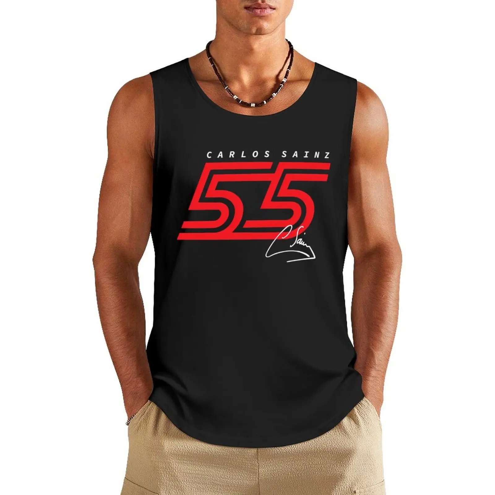 

Red Carlos Sainz 55 Logo classic Tank Top t-shirt for men summer 2025