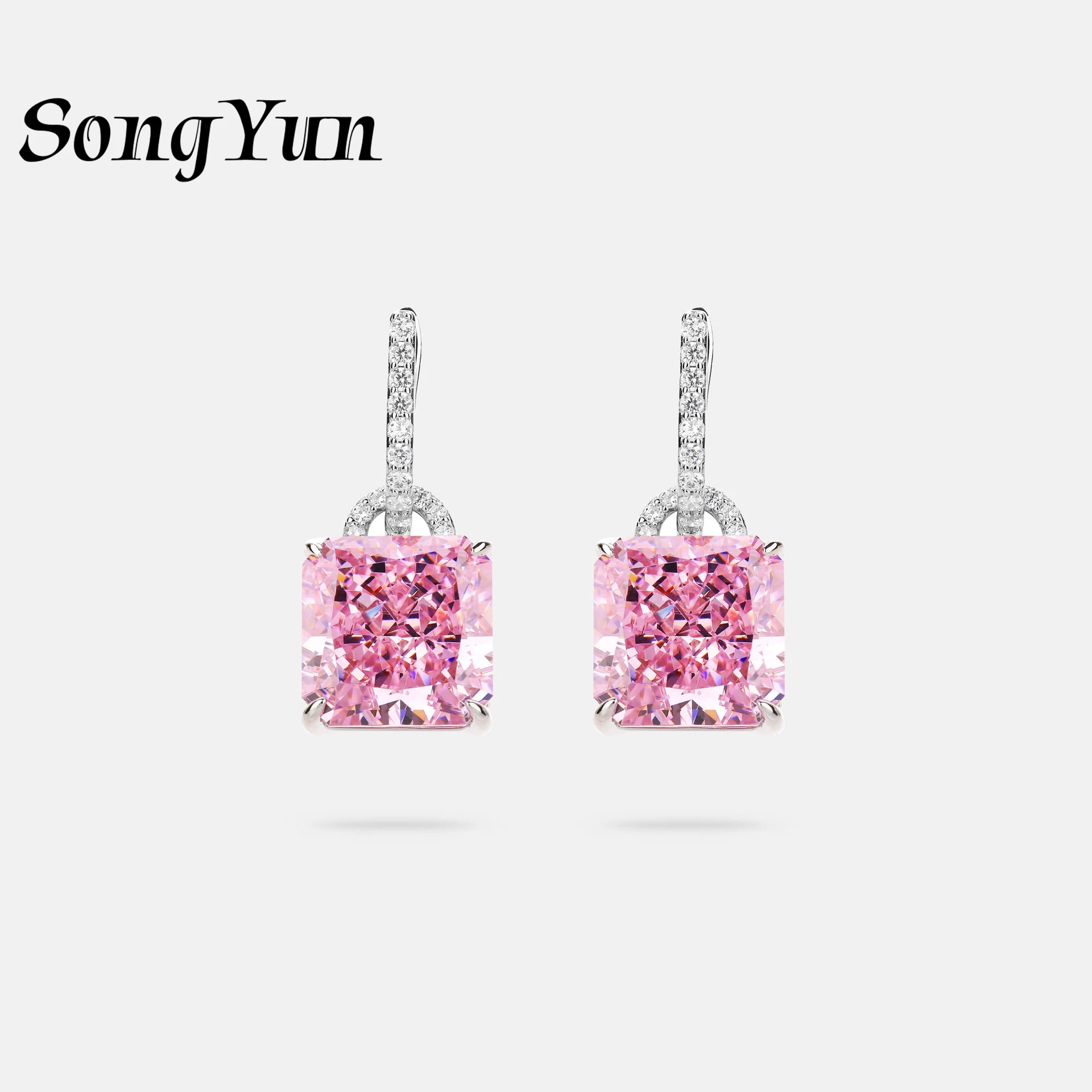 

SongYun Jewelry 925 Sterling Silver Stud Drop Earrings Luxury High Carbon Pink Gemstones s925 Silver Earring Stud Accessories