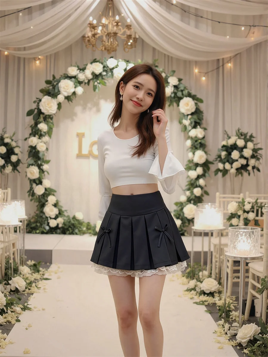 パッチワークミニレーススカート女性フォーマル女性服冬ウールミディ宴会ティーン肥厚裏地暖かいシンプルエレガント上品