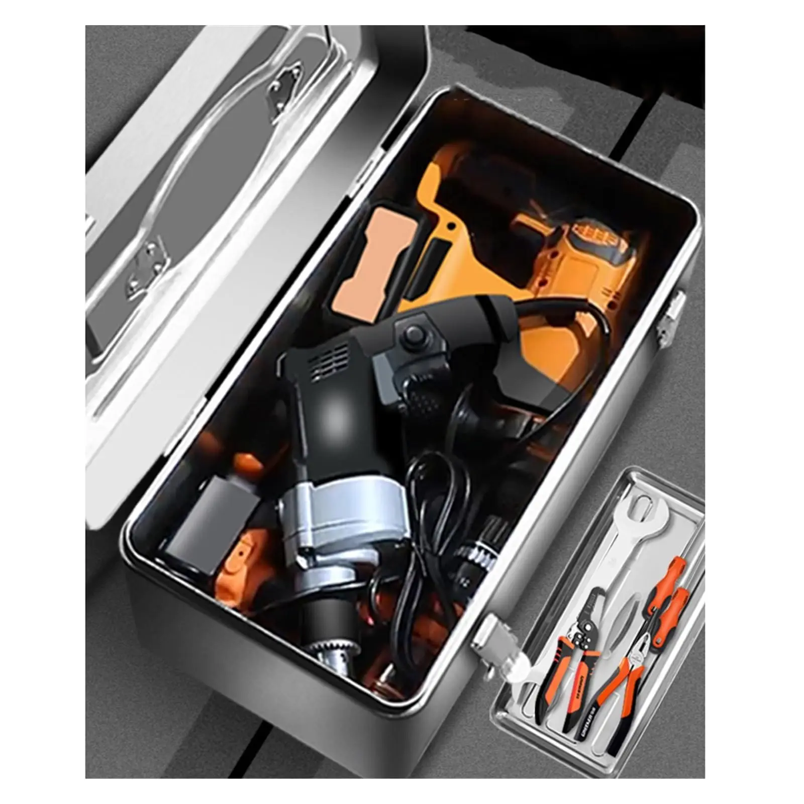 Kotak Alat Portabel Stainless Steel – Kotak Penyimpanan Dada dengan Kait Logam, Kotak Penyimpanan Alat Multifungsi Genggam Perak