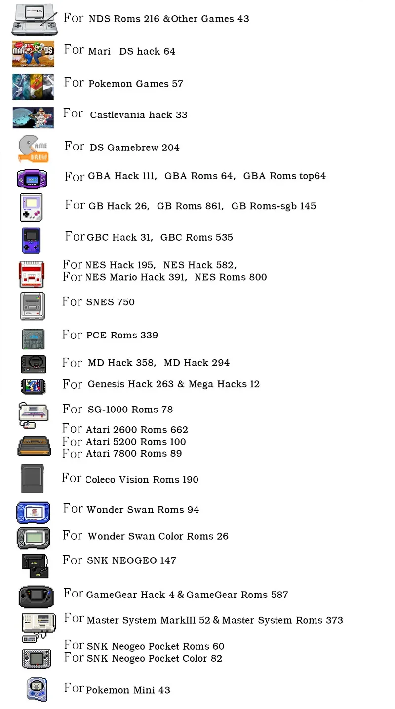 3DS การ์ดเกม NDS การ์ดรวม7840 in 1 NDS การ์ดรวม NDS 64IN1คาสเซ็ต NDS 208 500 NES US การ์ดเกมสำหรับ dstwo MINI 2/3DS XL