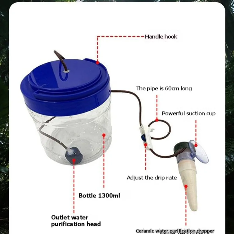 TFORU-Feeder For Chameleon Plants Compatible 1300Ml Reptile Drip Waterer Featuring Adjustable Drip Controller,Suction Cup