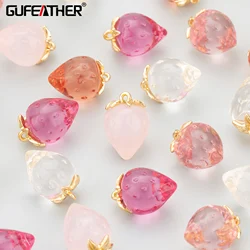 GUFEATHER,6pcs/lot,MF93,jewelry accessories,acrylic,18k gold plated,copper,strawberry shape,charms,jewelry making,diy pendants