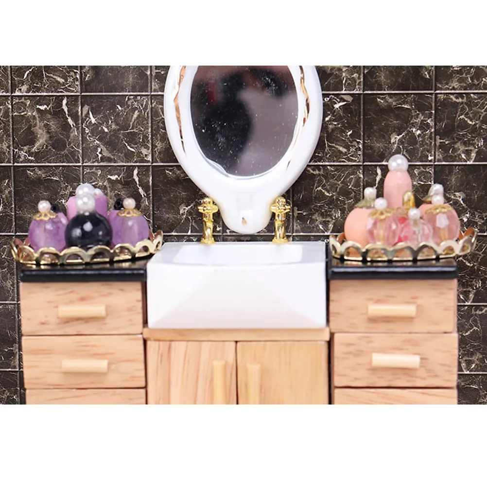 

1Set Miniature Tray Perfume Bottle Fixed 112 Scale Mini House Bedroom Bath Decoration Accessories Miniature Tray