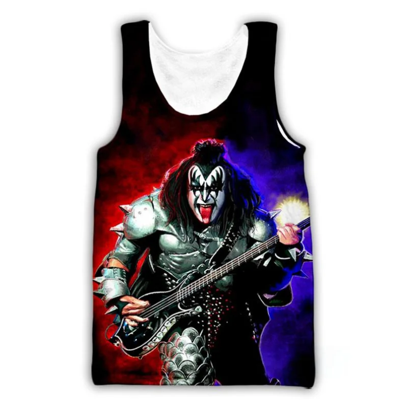 KISS Rock Band Tank Tops 3d Print Sleeveless Tank Top Summer Casual O-Neck Men Undershirt Clothing Harajuku Campaign Vest