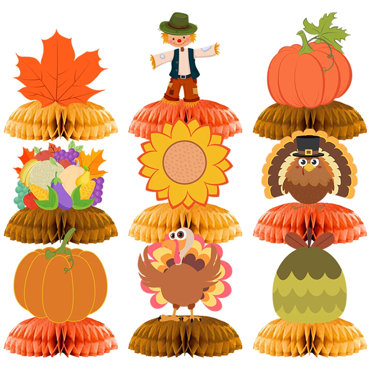 Happy Thanksgiving Day Ornaments Honeycomb Ball, Pumpkin Maple Turkey Modelling Honeycomb Ornaments Honeycomb Ball Crafts,9pcs