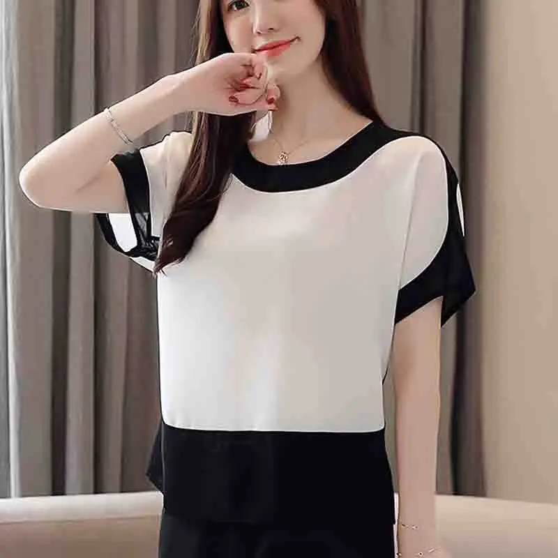 New Fashion Women\'s Summer Chiffon Blouses Short Sleeve Women Shirts Loose Woman Tops Elegant Office Woman Clothes  3397