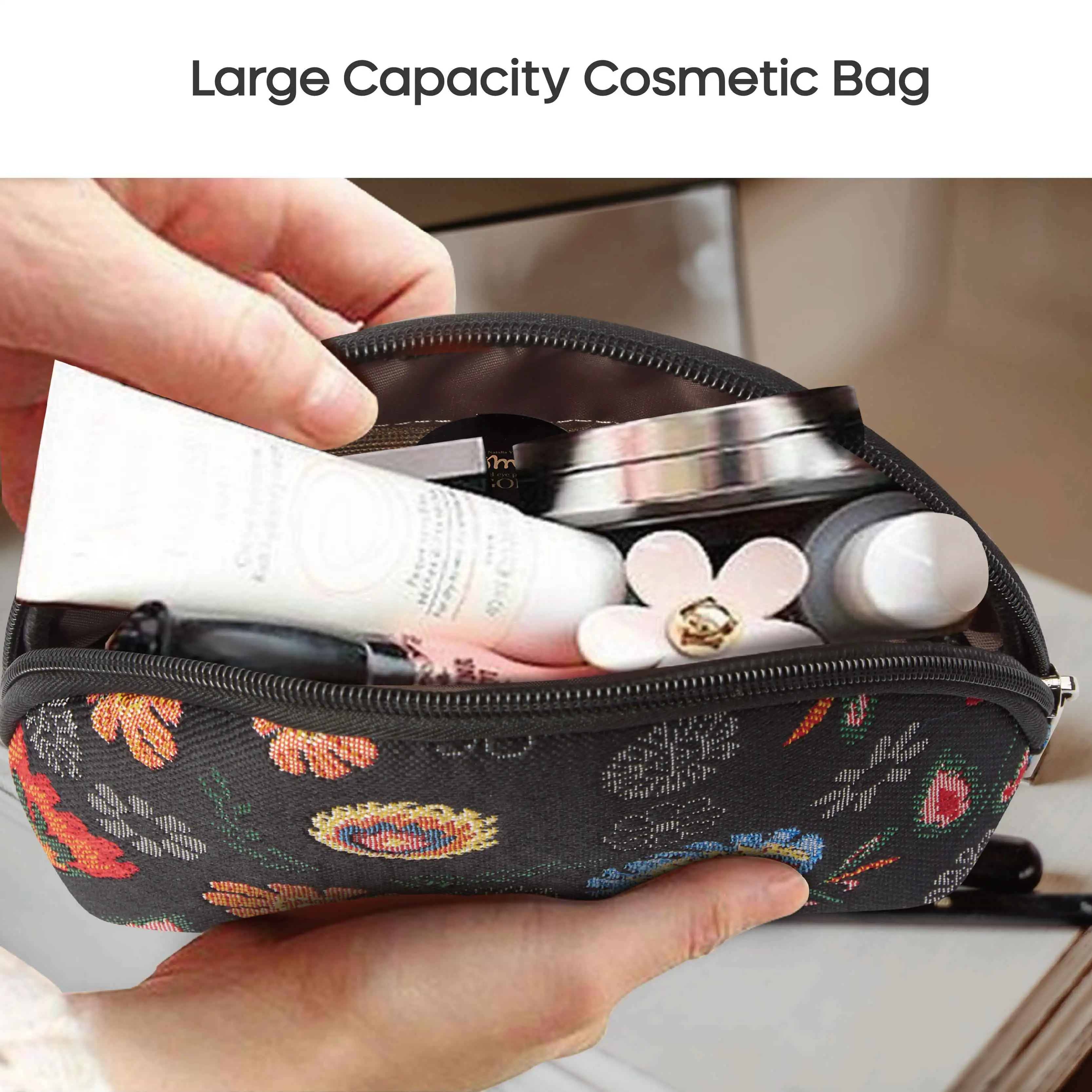 SAJA Tapestry Makeup Bag Tas Makeup Wanita Perjalanan Polandia Bunga Pansy Pola Makeup Tas Tas Makeup Dompet Tas Makeup Kecantikan Wanita Tas Ritsleting Segel Kain Jacquard