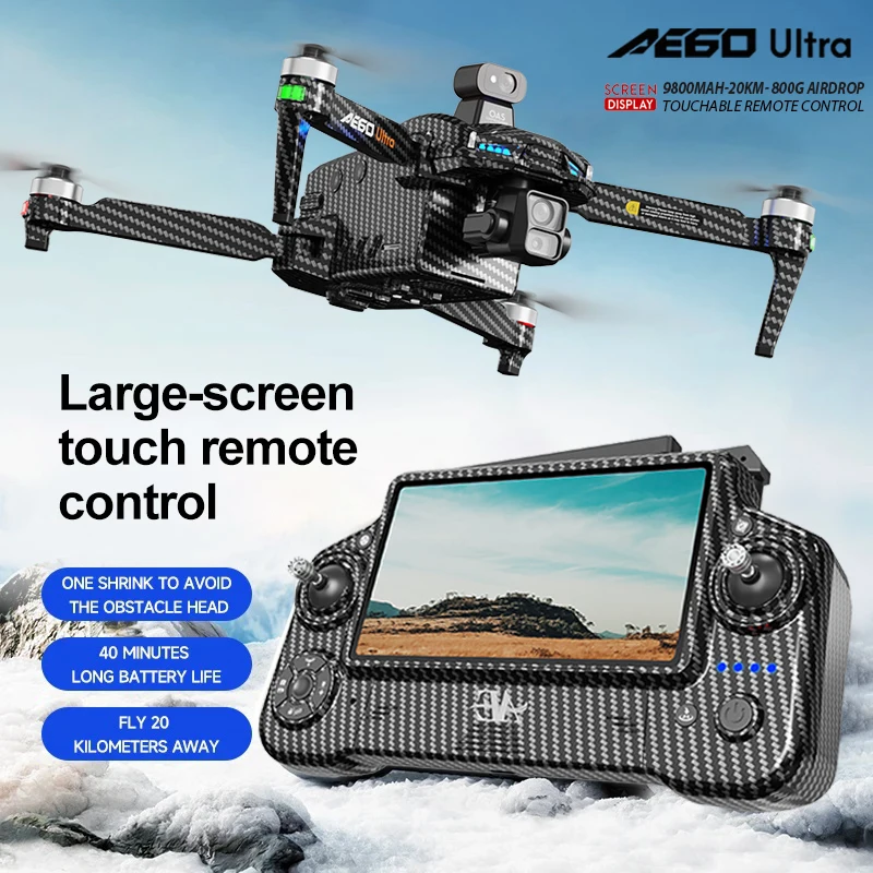 AE60 Ultra GPS Drone 8K Fotocamera 3-Axis Gimbal WIFI Evitamento Ostacoli FPV Brushless Touch Screen Telecomando Quadcopter Giocattoli
