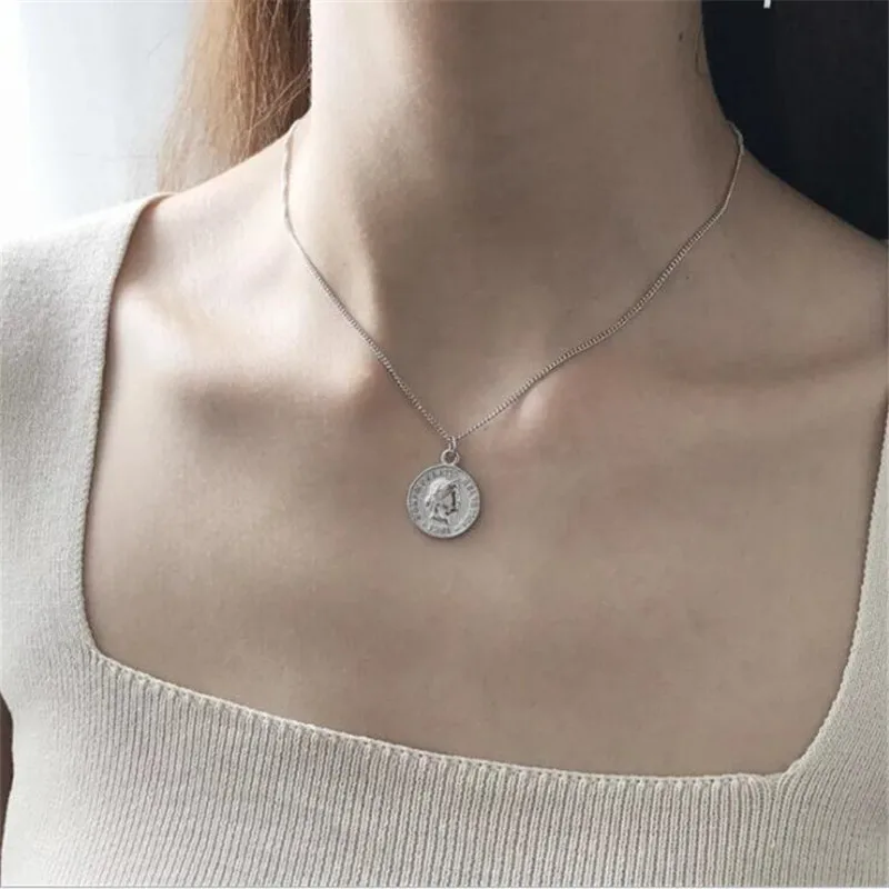 Pentacle Coin Pendant Necklace, 925 Sterling Silver