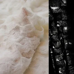 Imitation Mohair Knitted Fabric Plaid Tassel Light Soft Thin Slightly Transparent Hollow Cloth Apparel Diy Sewing Material
