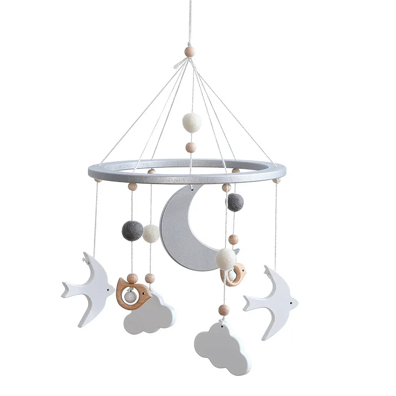 Nordic curvo berço do bebê suporte móvel com pássaro branco pendurado móvel interativo calmante vento carrilhão brinquedo recém-nascido berçário