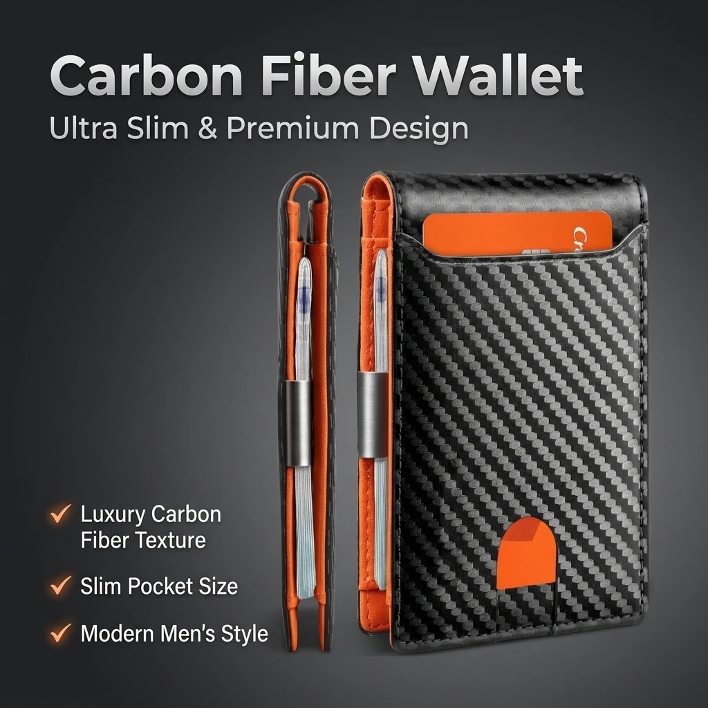 Slim Card Slot Case - カーボンファイバー財布メンズスリムカードホルダー RFID ブロッキングレザー二つ折り財布ミニマリストビジネスクレジットカードケースポケット財布
