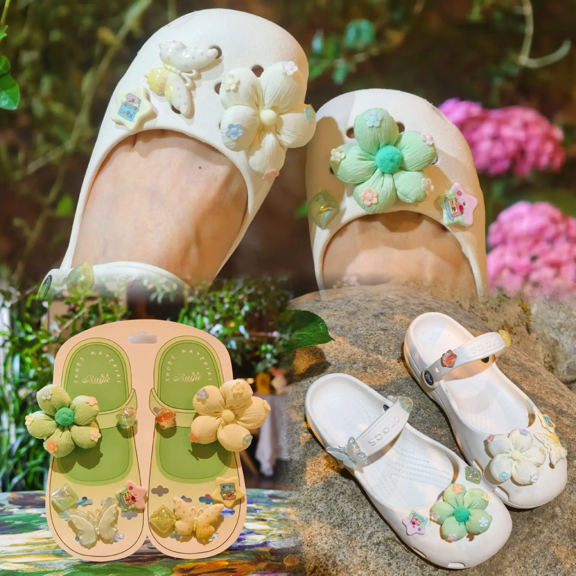 10pcs Set Shoes Decoration for Summer Sandals & Slippers Three-dimensional Colorful Flowers Shoes for Women DIY Shoe Accessories