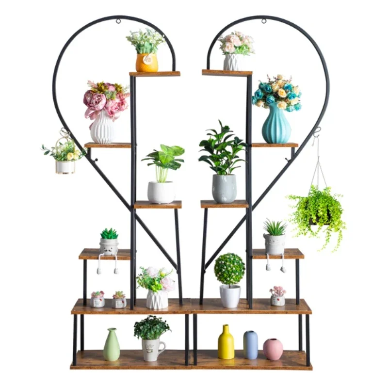 2pcs 6 Layers Half Heart Iron Wood Suitable For Garden Balcony Patio Lawn Home Decoration Plant Stand Iron Flower Stand Black