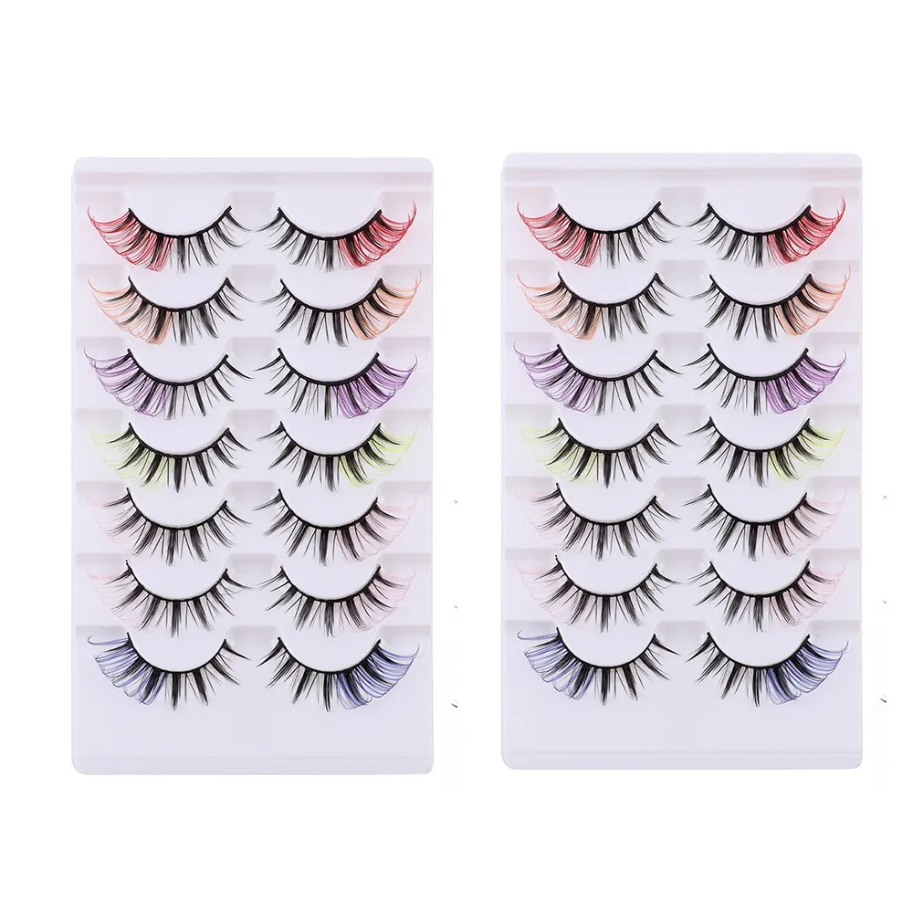 

7 Pairs Colored False Eyelashes Colored Eye Tail Curled Thick Fluffy Eye Eyelashes Natural Reusable 3D Mink Lashes Women