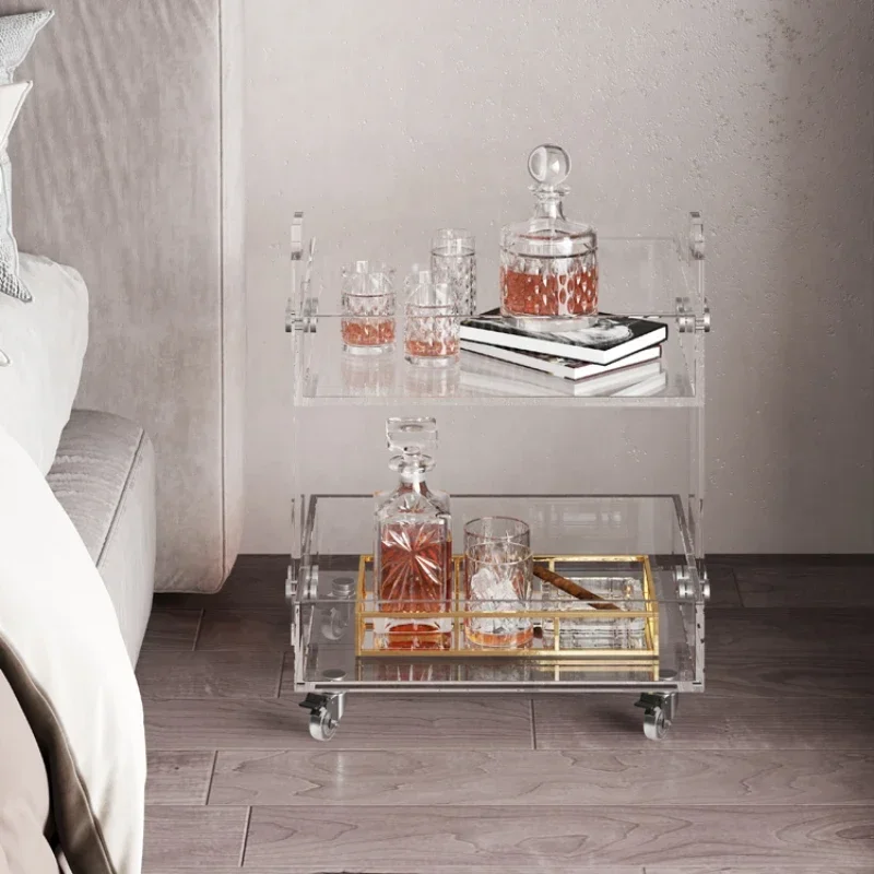 A few corners of the transparent movable trolley bedside table, light luxury multi-layer shelves, sideboards