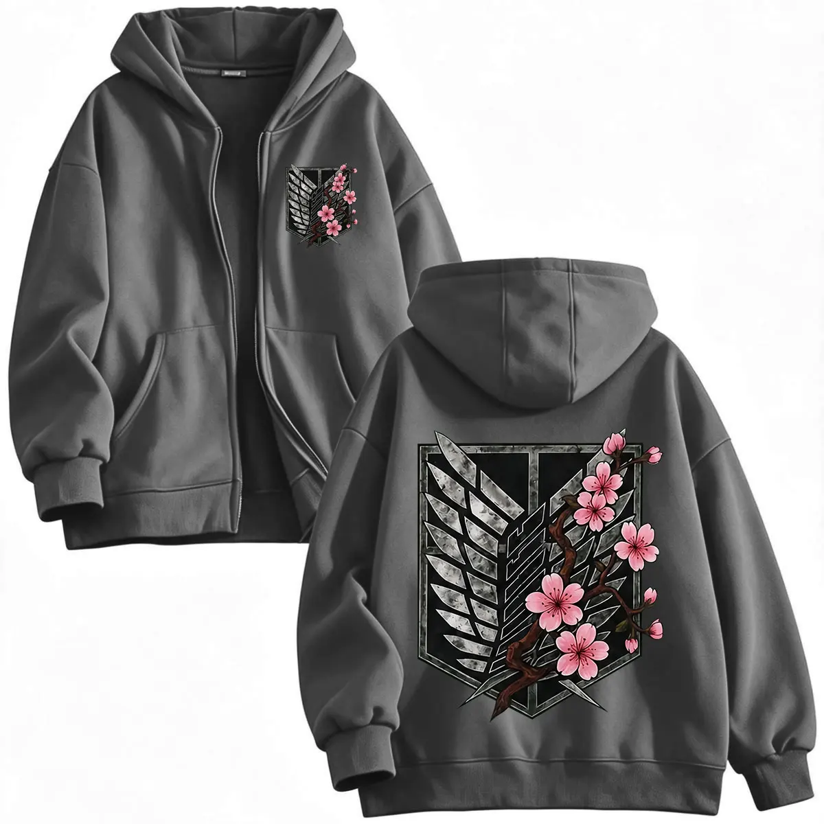 Anime Attack on Titan Mikasa Ackerman Eren Jaeger Wings of Freedom Logo Reißverschluss-Hoodies Herren-Sweatshirt mit Reißverschluss und langen Ärmeln – Detail 7