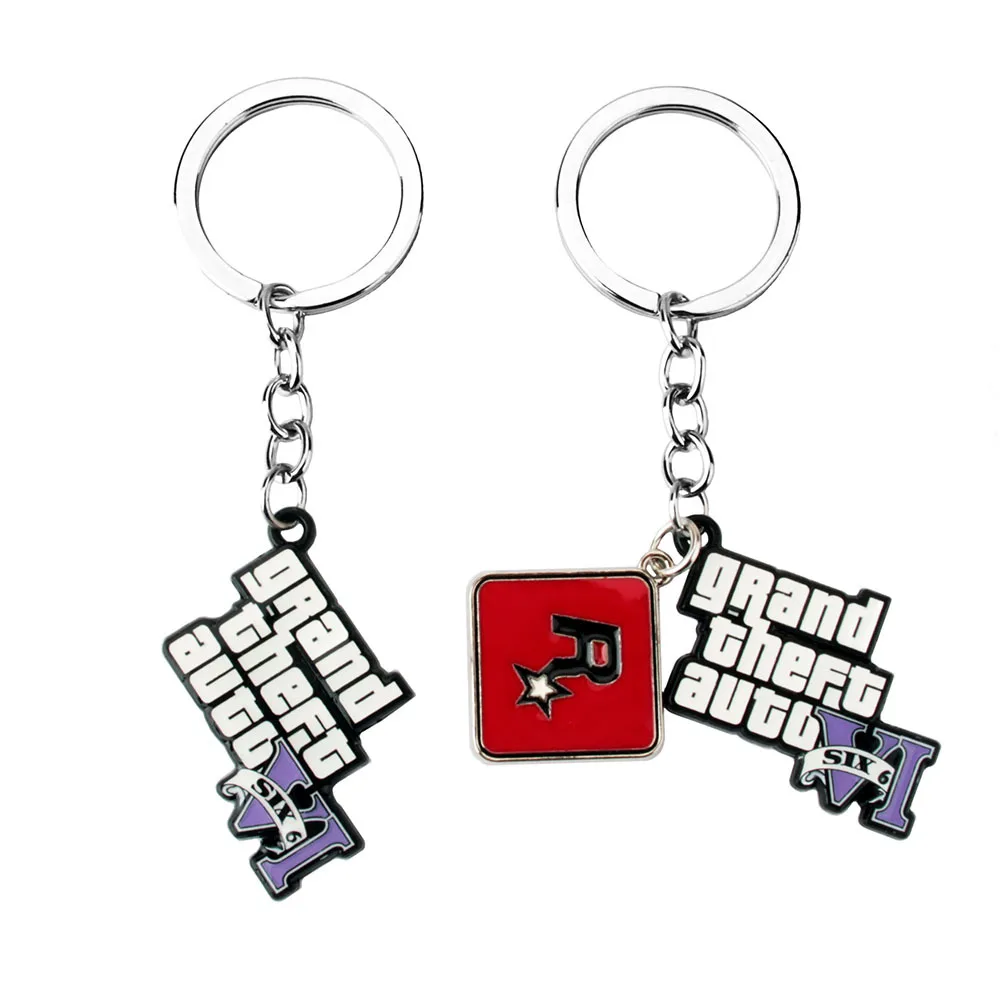 Grand Theft GTA VI Auto6 Enamel Pendant Keychain for Men Women Geometric Metal Key Ring Holder Fans Bag Car Decoration Jewelry