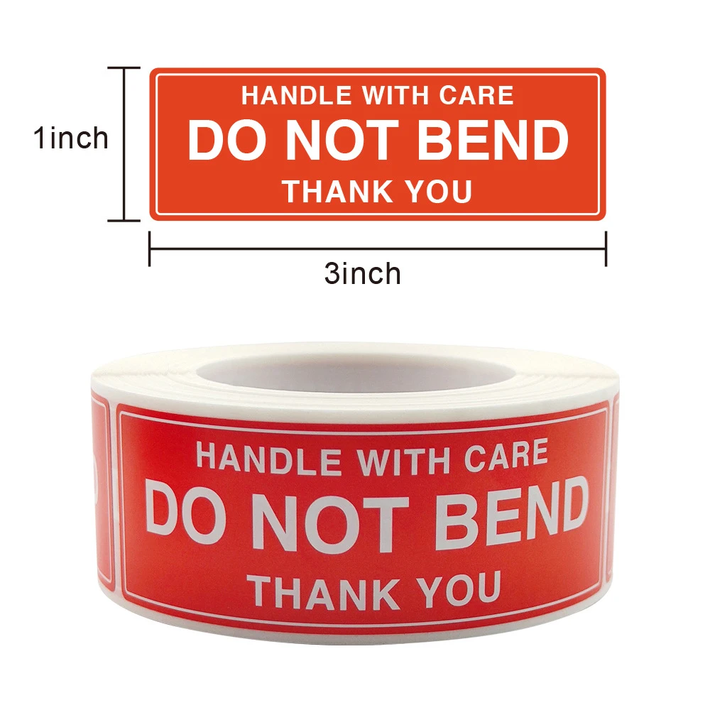 250pcs/roll Red Warning Sticker Fragile Handle With Care DO NOT BEND 2.5x7.5cm Transport Packaging Remind Labels