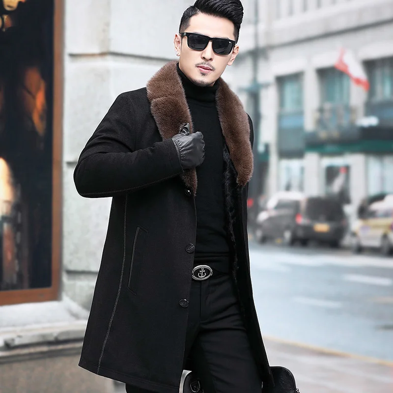 

Fur Collar Mink Winter Jacket Men Parkas Real Fur Coat Men Clothing 2023 Natural Wool Fur Liner Chaqueta Hombre 19-703