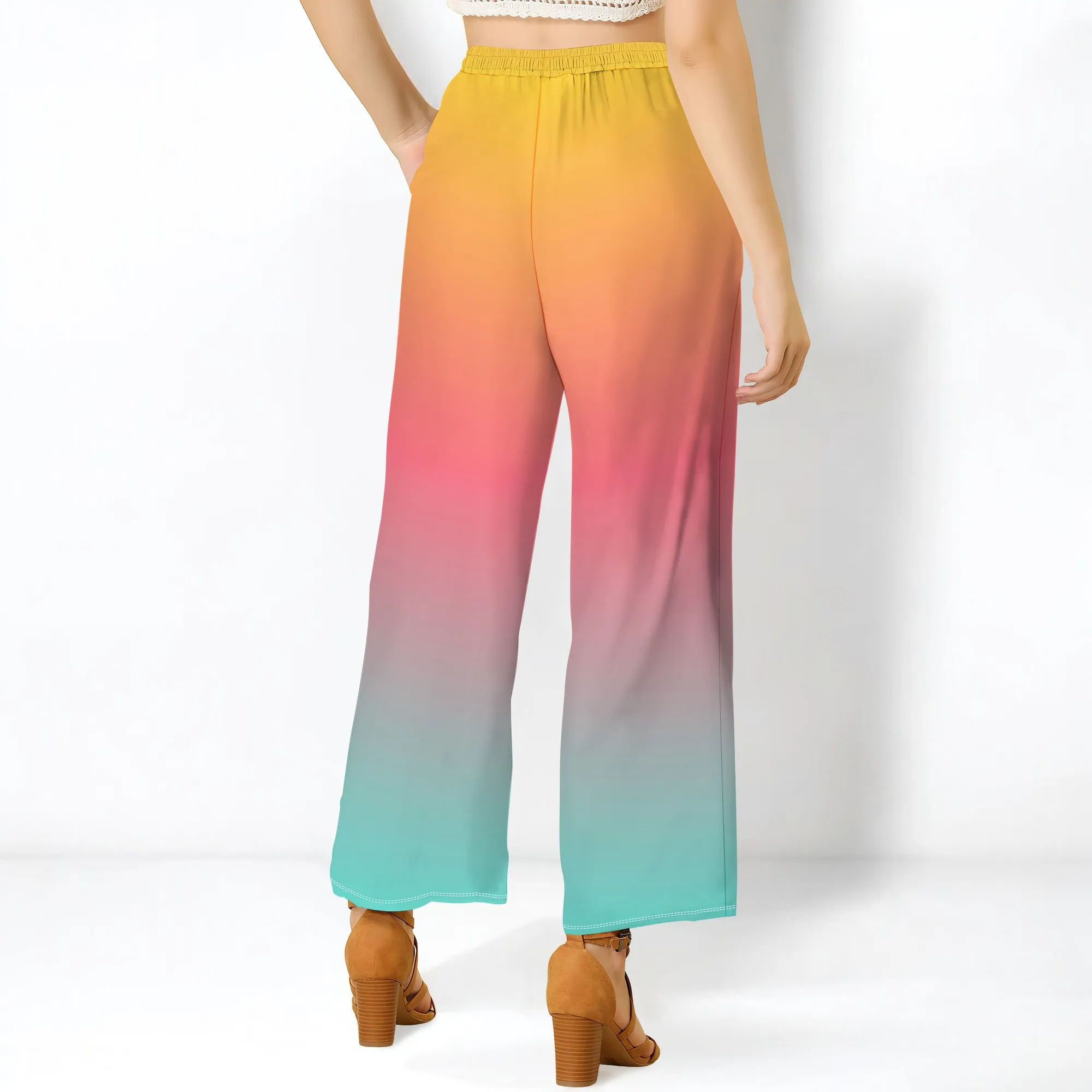 Women's Wide Leg Ankle-Length Pants Ombre Print Casual Elastic Loose Breathable for Casual Beach Wedding Guests Ball