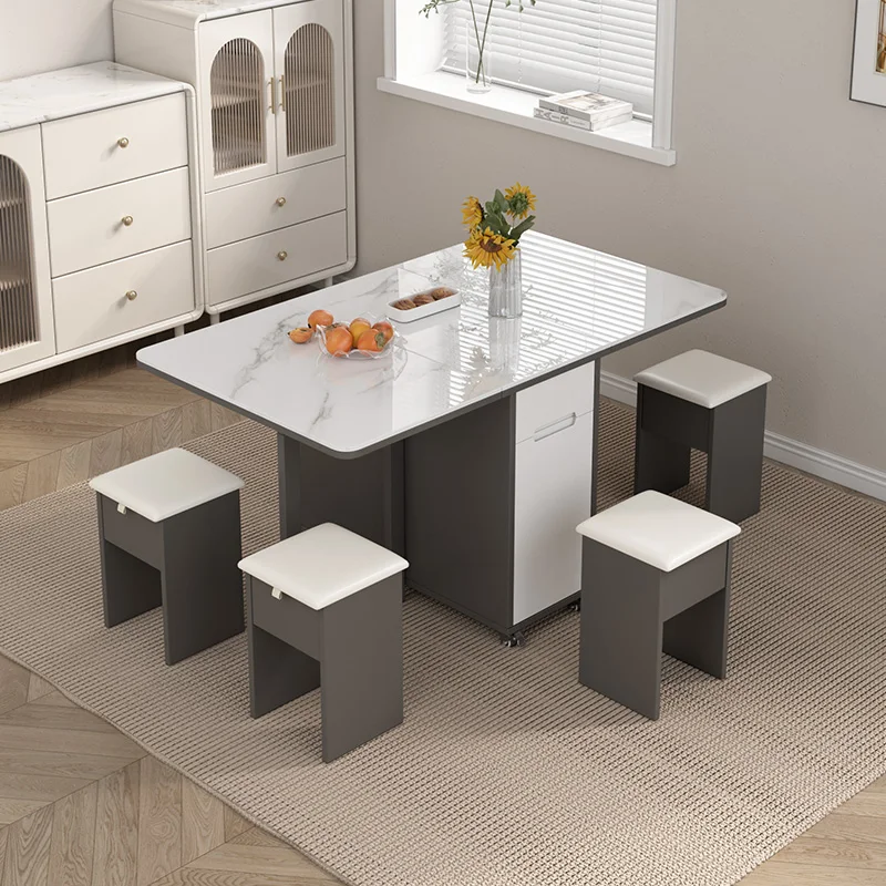 

Movable rock slab Small apartment multi-functional folding side integrated light luxury narrow storage corner coffee